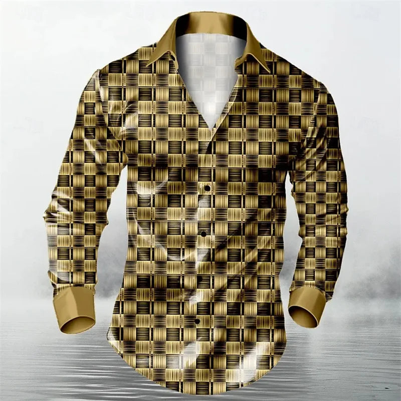 New Men's Striped Long-Sleeved Shirt, Stylish Design, Lapel Collar, Casual and Trendy Men's Top, Outdoor and Street Style
