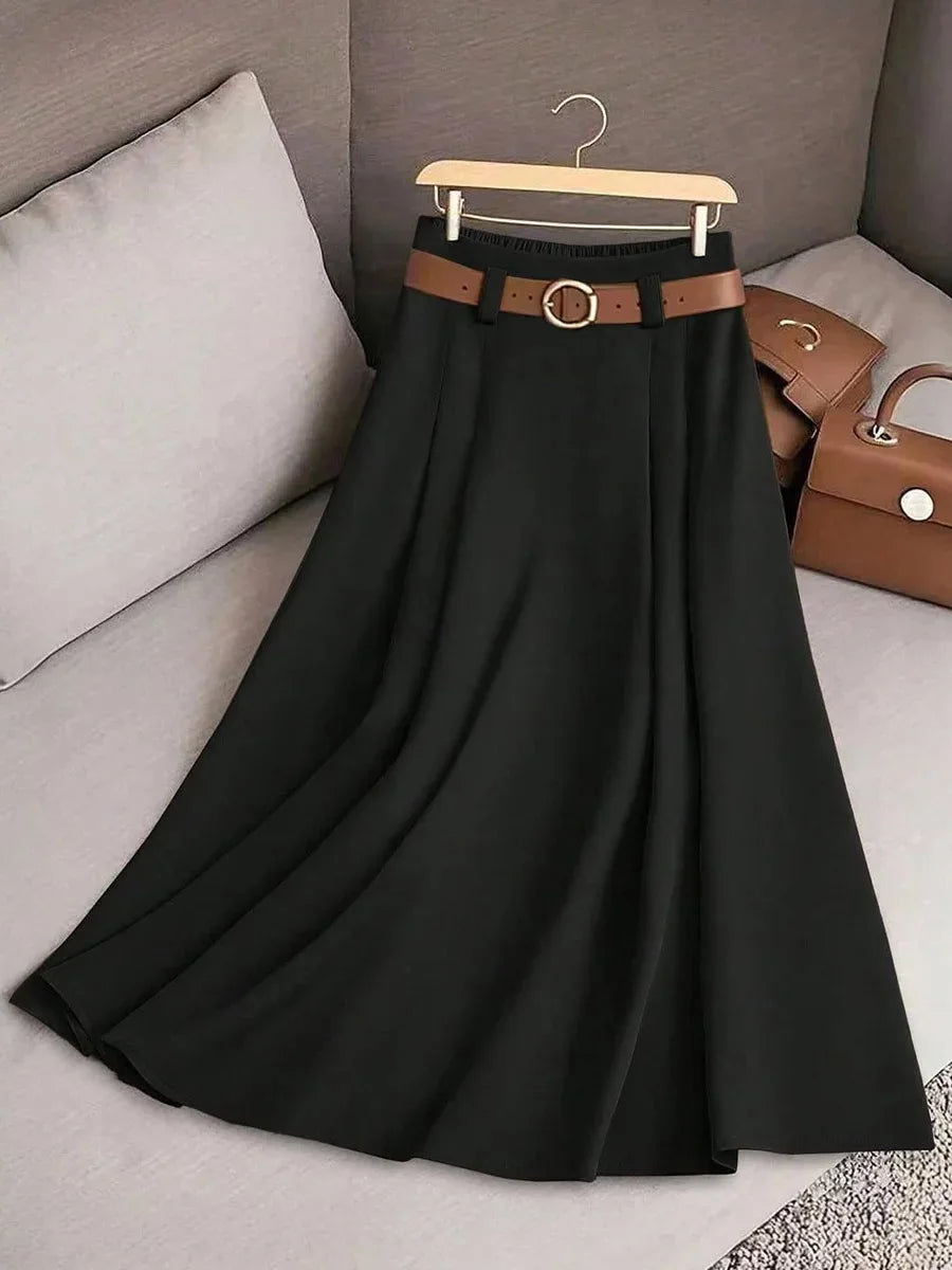 New Elegant Fashion Skirts For Women 2026 Spring Autumn Patchwork Pleated A-Line Mid-length Skirts Commuting Office Lady Skirt