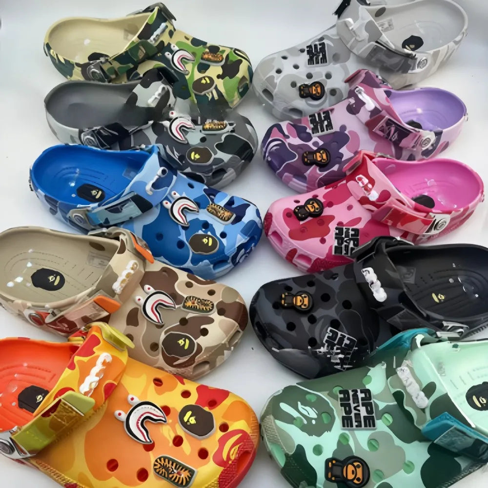 Camouflage-style Couple's Sandals Casual Ankle-Wrap Eva Flip Flops Shoes Outdoor Beach Holey Shoes Cartoon Slippers Men Sandals