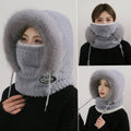 Women's Winter Thermal Hood Soft Plush Hat with Scarf and Mask, Windproof Ear Protection for Outdoor Riding and Cycling