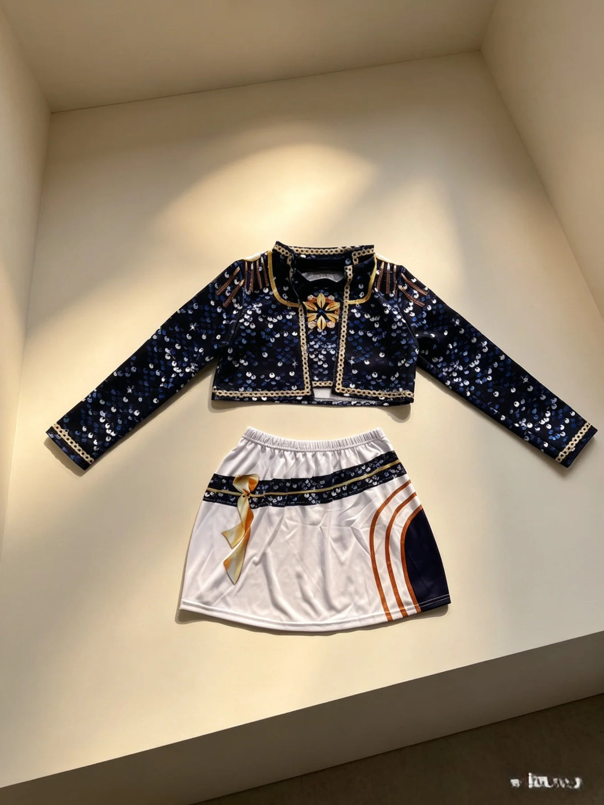 Sparkly kids performance costume set for cheer competition & stage show dressing