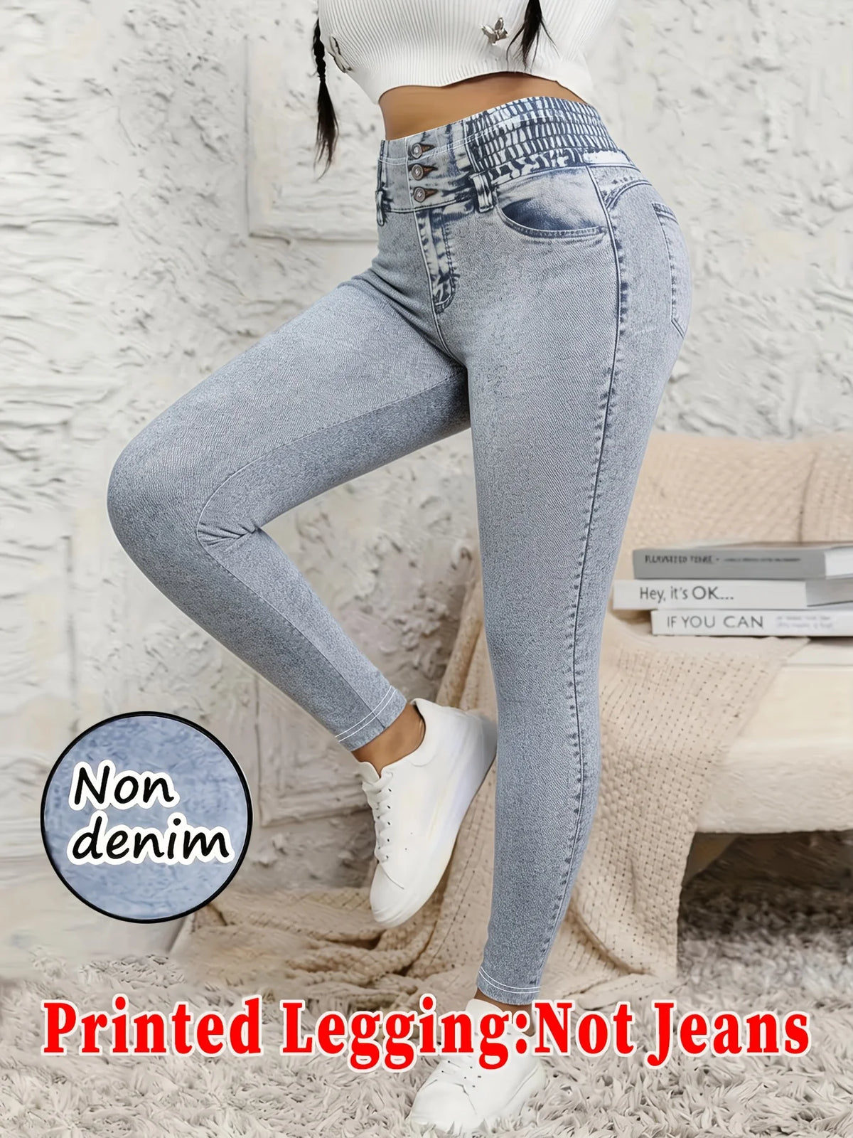 1058printed-legging-not-denim-fabricWomen's Four-Season Denim Printed Leggings Non-Denim Fabric Skinny Pants