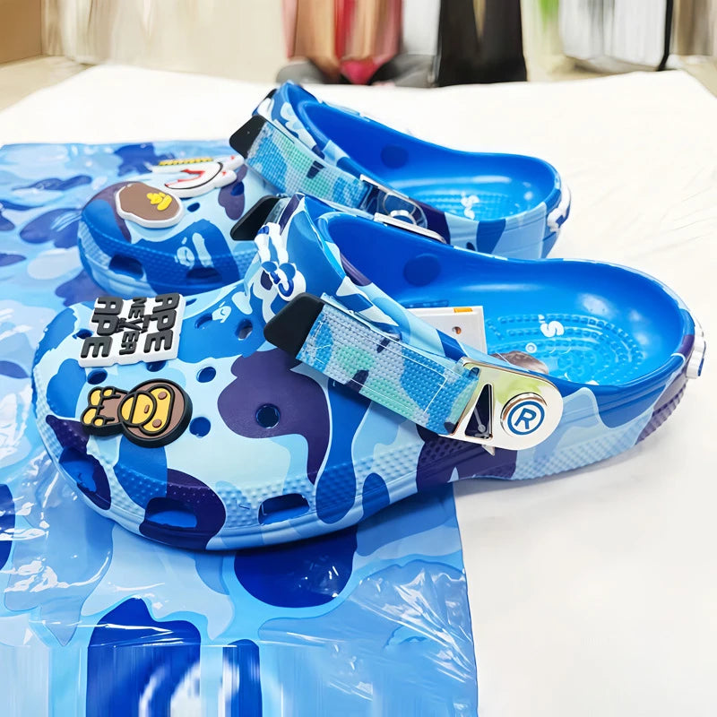 Camouflage-style Couple's Sandals Casual Ankle-Wrap Eva Flip Flops Shoes Outdoor Beach Holey Shoes Cartoon Slippers Men Sandals