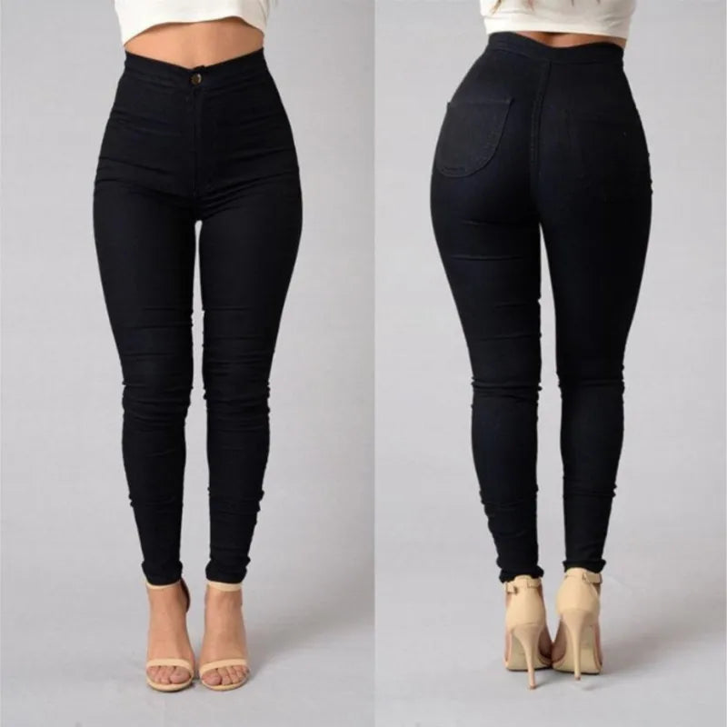 Spring Autumn New Solid Skinny Small Leg Pants Woman White High Waist Render Jeans Sexy Long Pants Femme Casual Pencil Pants