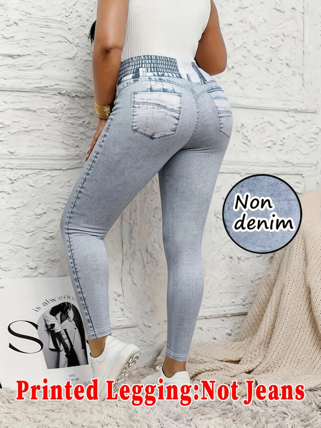 1058printed-legging-not-denim-fabricWomen's Four-Season Denim Printed Leggings Non-Denim Fabric Skinny Pants