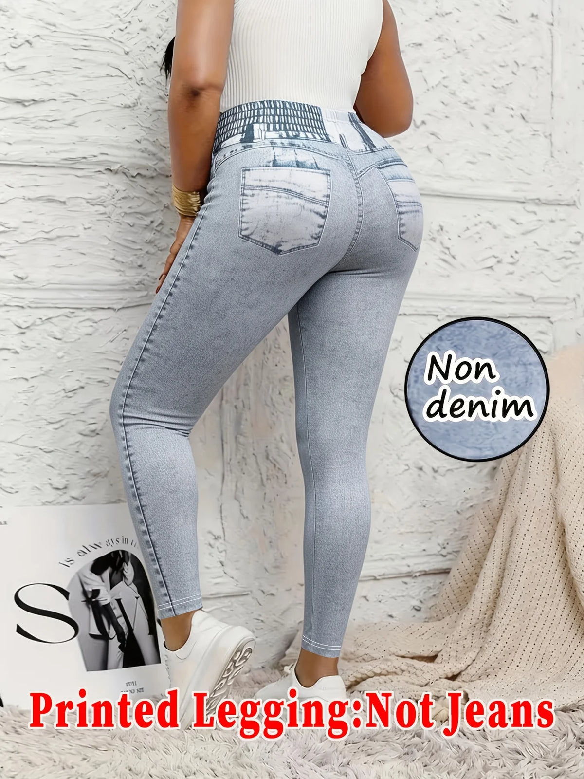 1058printed-legging-not-denim-fabricWomen's Four-Season Denim Printed Leggings Non-Denim Fabric Skinny Pants