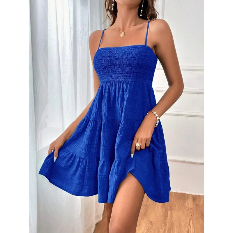Vestido Mini Babado Azul – Casual Praia e Férias