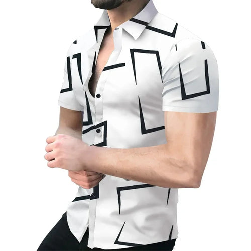 2026 New Men's Fashion Striped Printed Short Sleeved T-shirt Summer Top Men's Button Casual T-shirt Clothing