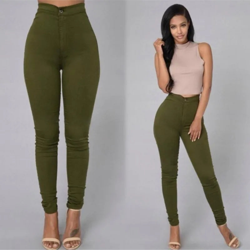 Spring Autumn New Solid Skinny Small Leg Pants Woman White High Waist Render Jeans Sexy Long Pants Femme Casual Pencil Pants