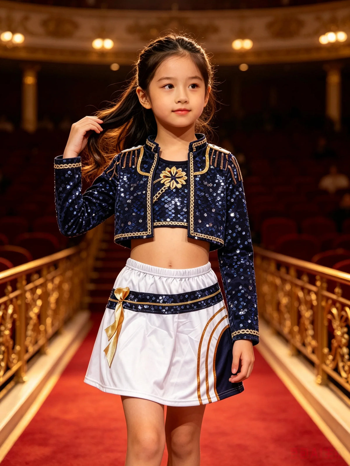 Sparkly kids performance costume set for cheer competition & stage show dressing
