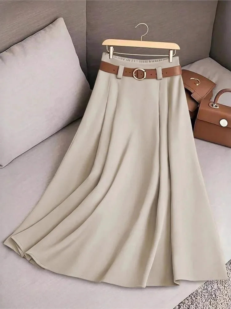 New Elegant Fashion Skirts For Women 2026 Spring Autumn Patchwork Pleated A-Line Mid-length Skirts Commuting Office Lady Skirt