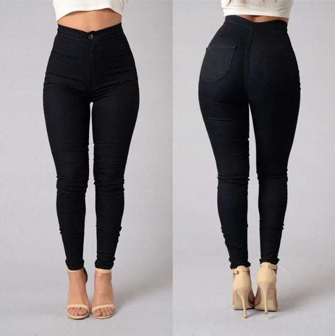 Spring Autumn New Solid Skinny Small Leg Pants Woman White High Waist Render Jeans Sexy Long Pants Femme Casual Pencil Pants