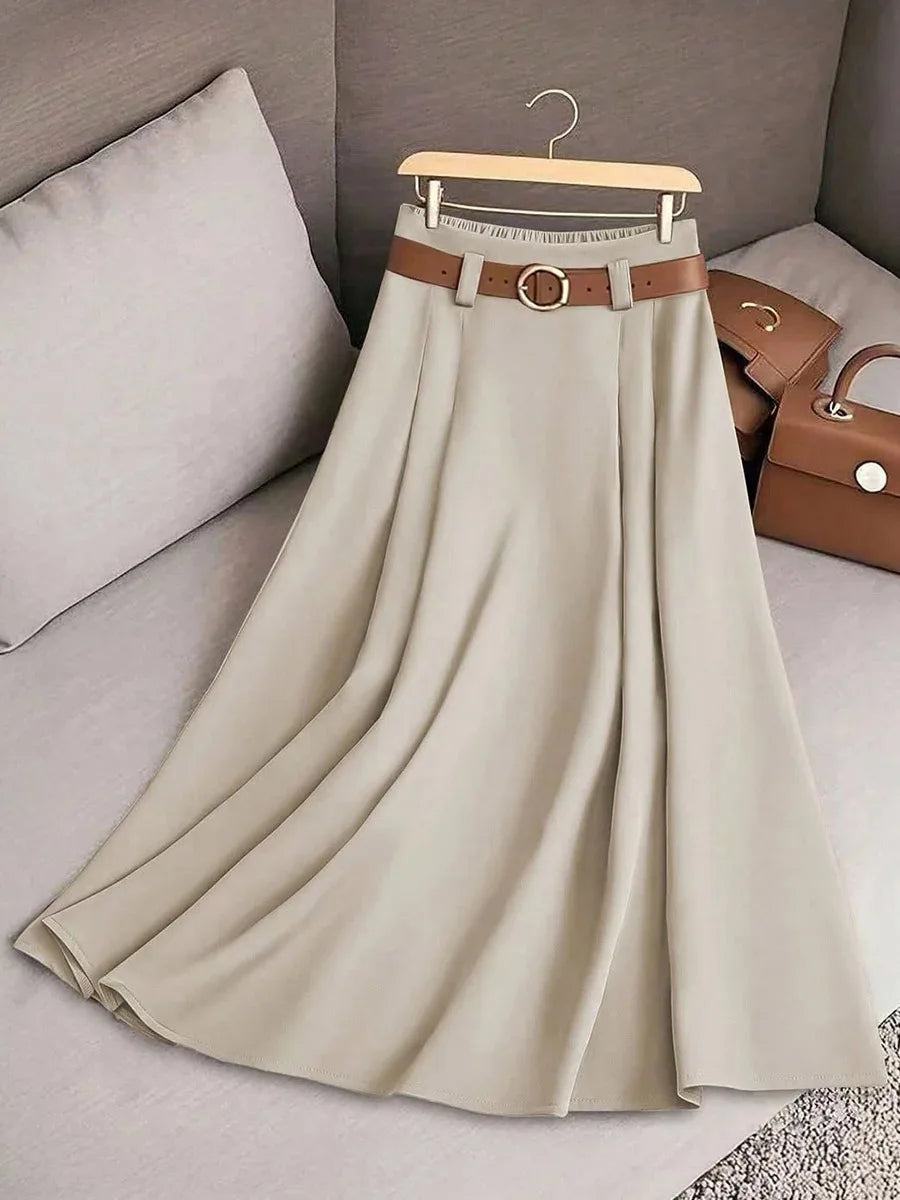 New Elegant Fashion Skirts For Women 2026 Spring Autumn Patchwork Pleated A-Line Mid-length Skirts Commuting Office Lady Skirt