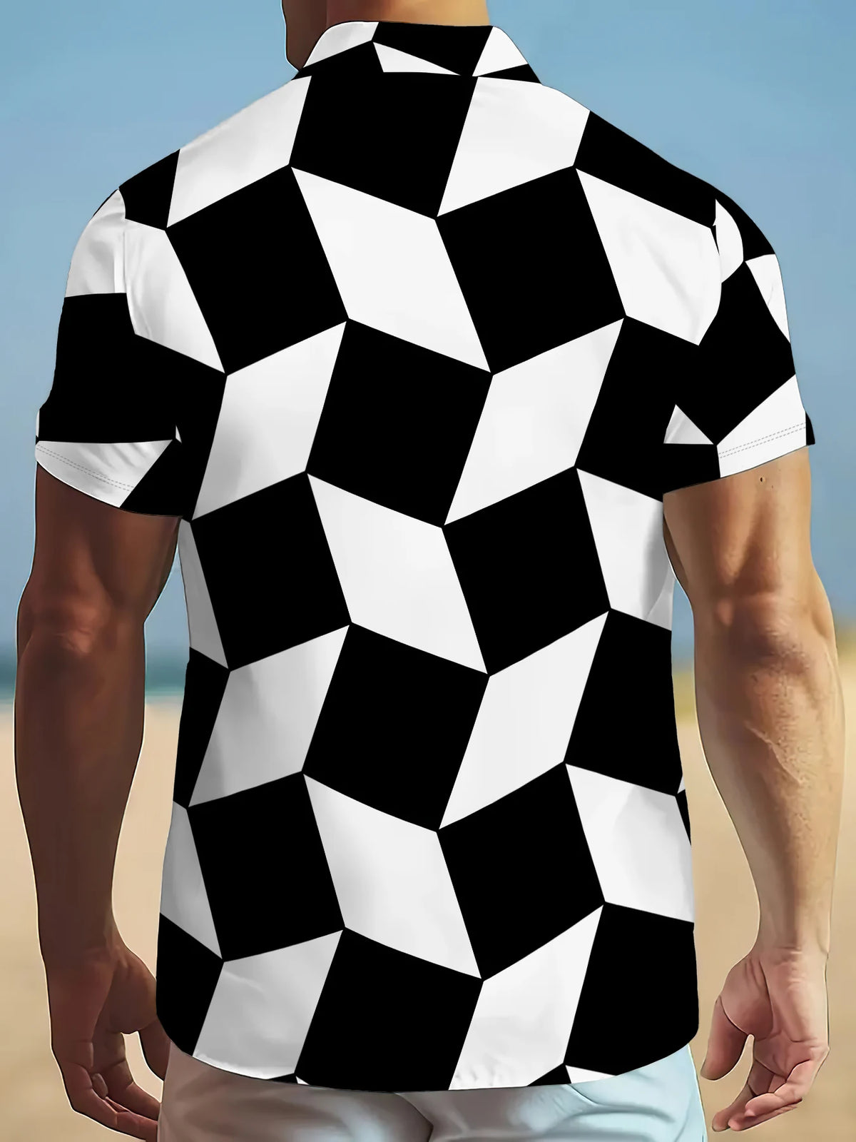 2026 Summer New Style Men's Short-Sleeved Shirt with 3D Check Pattern Print Street Casual Fashion Comfortable and Soft