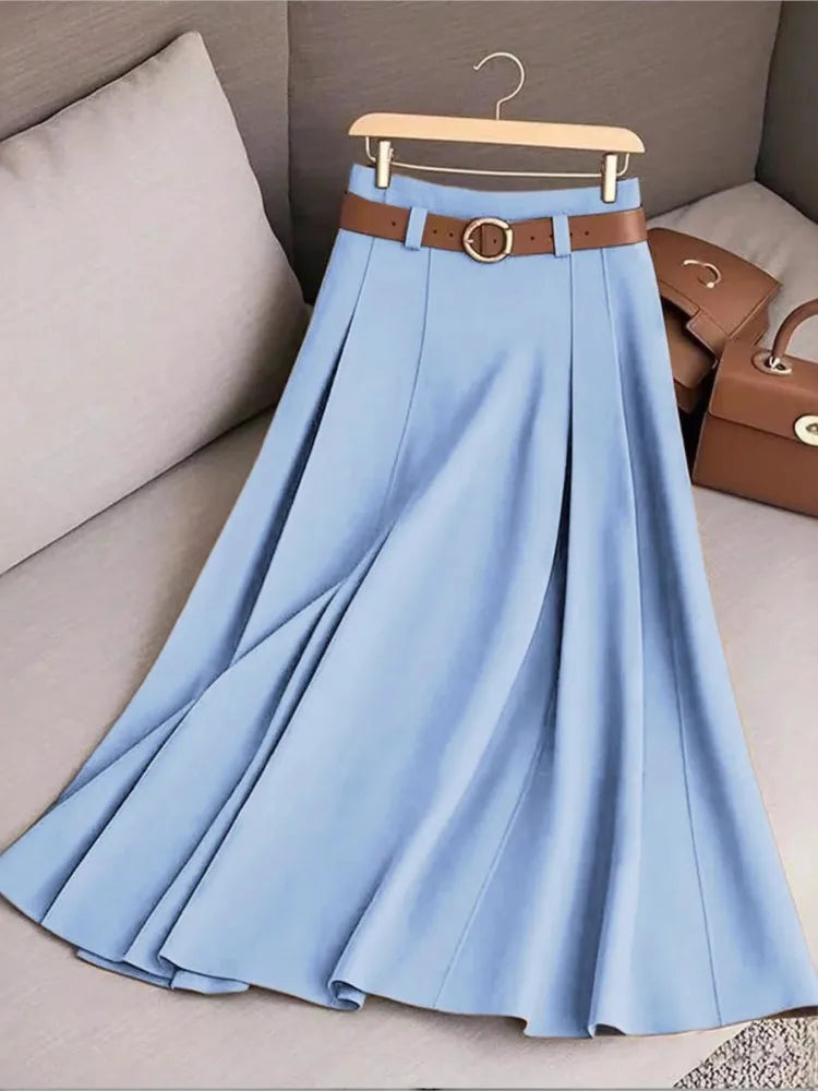New Elegant Fashion Skirts For Women 2026 Spring Autumn Patchwork Pleated A-Line Mid-length Skirts Commuting Office Lady Skirt