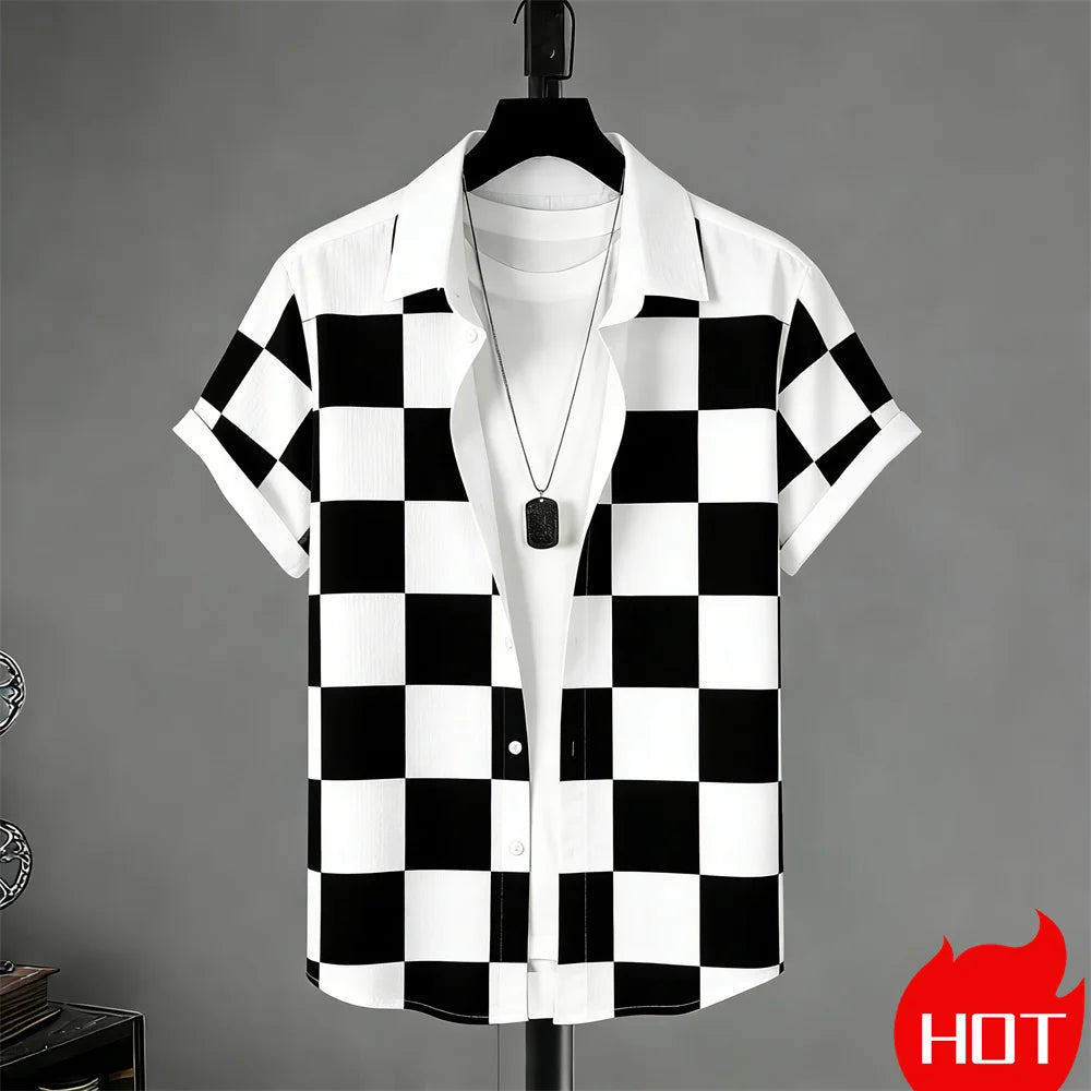 Summer men's Short Sleeved Shirt Stripe Pattern Print Shirts For Man Fashion Casual men's women's Shirts Menswear Clothing Tops