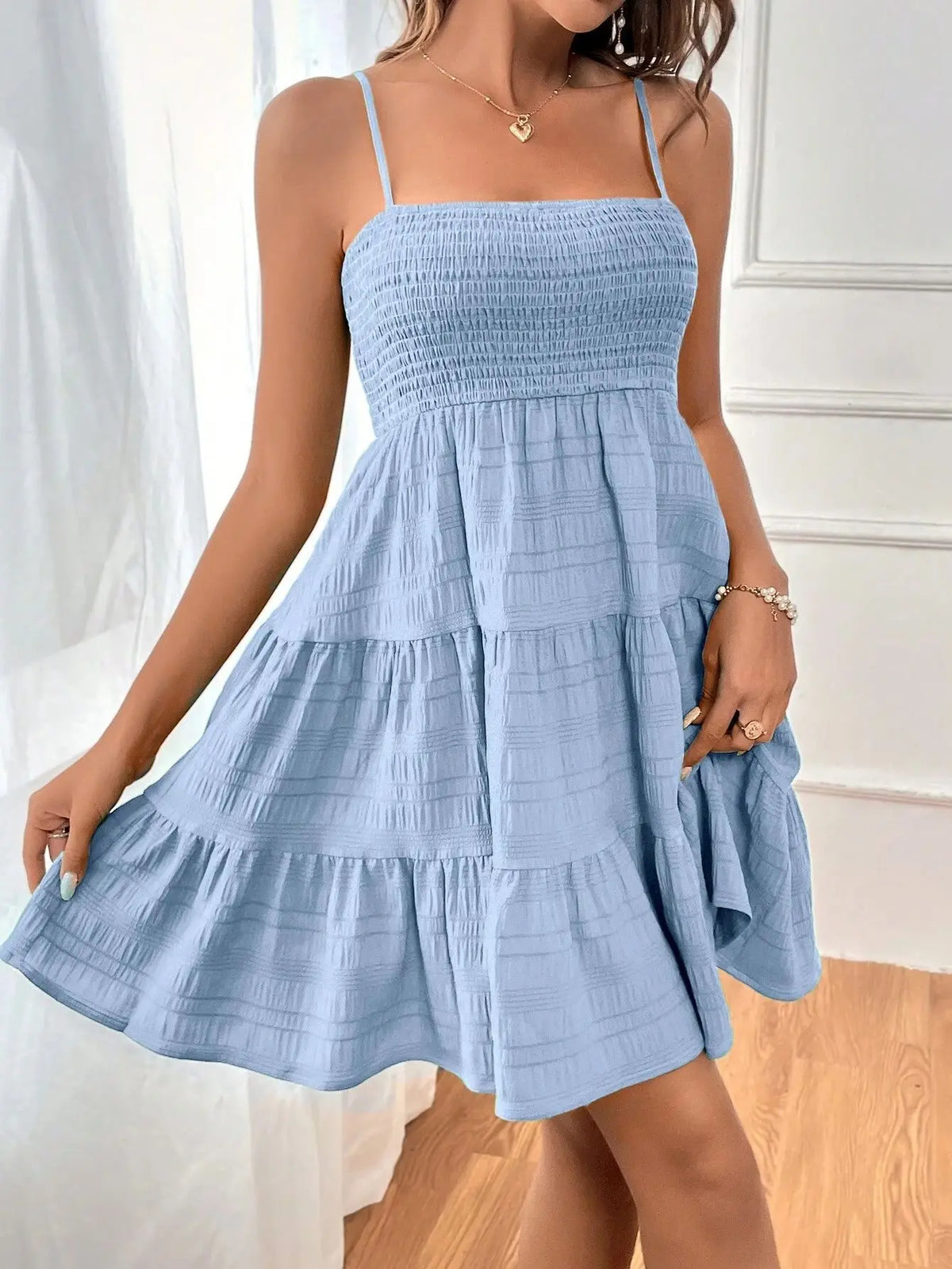 Vestido Mini Babado Azul – Casual Praia e Férias