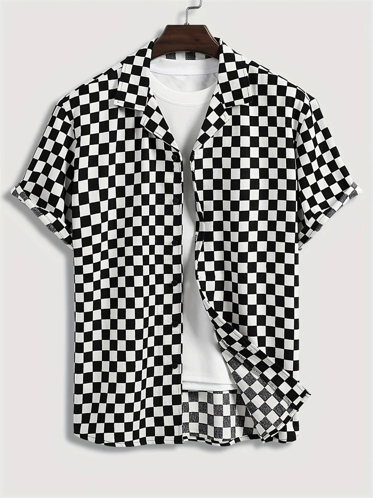 Camisa Xadrez P&B Unissex – Casual Oversized Verão
