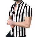 2026 New Men's Fashion Striped Printed Short Sleeved T-shirt Summer Top Men's Button Casual T-shirt Clothing