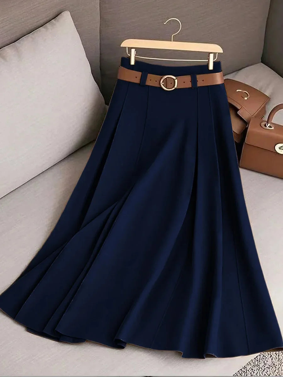 New Elegant Fashion Skirts For Women 2026 Spring Autumn Patchwork Pleated A-Line Mid-length Skirts Commuting Office Lady Skirt