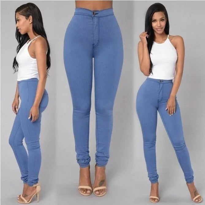 Spring Autumn New Solid Skinny Small Leg Pants Woman White High Waist Render Jeans Sexy Long Pants Femme Casual Pencil Pants