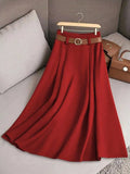 New Elegant Fashion Skirts For Women 2026 Spring Autumn Patchwork Pleated A-Line Mid-length Skirts Commuting Office Lady Skirt