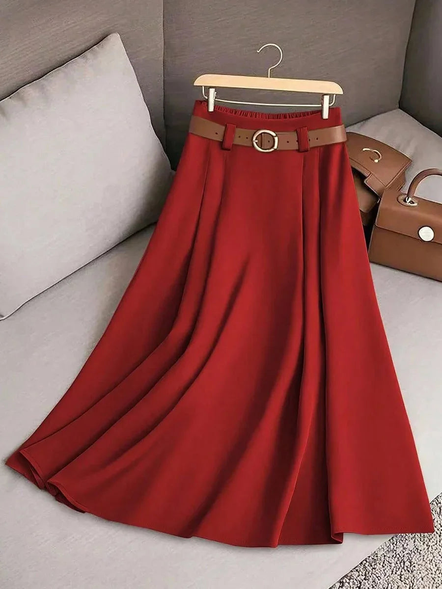 New Elegant Fashion Skirts For Women 2026 Spring Autumn Patchwork Pleated A-Line Mid-length Skirts Commuting Office Lady Skirt