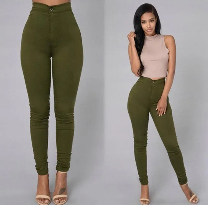 Spring Autumn New Solid Skinny Small Leg Pants Woman White High Waist Render Jeans Sexy Long Pants Femme Casual Pencil Pants