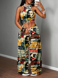 2026 New Retro Graffiti Wide Leg Pants Quick Drying Women's Elastic Waist Vintage Graphic Trousers Kids Casual Boho Streetwear