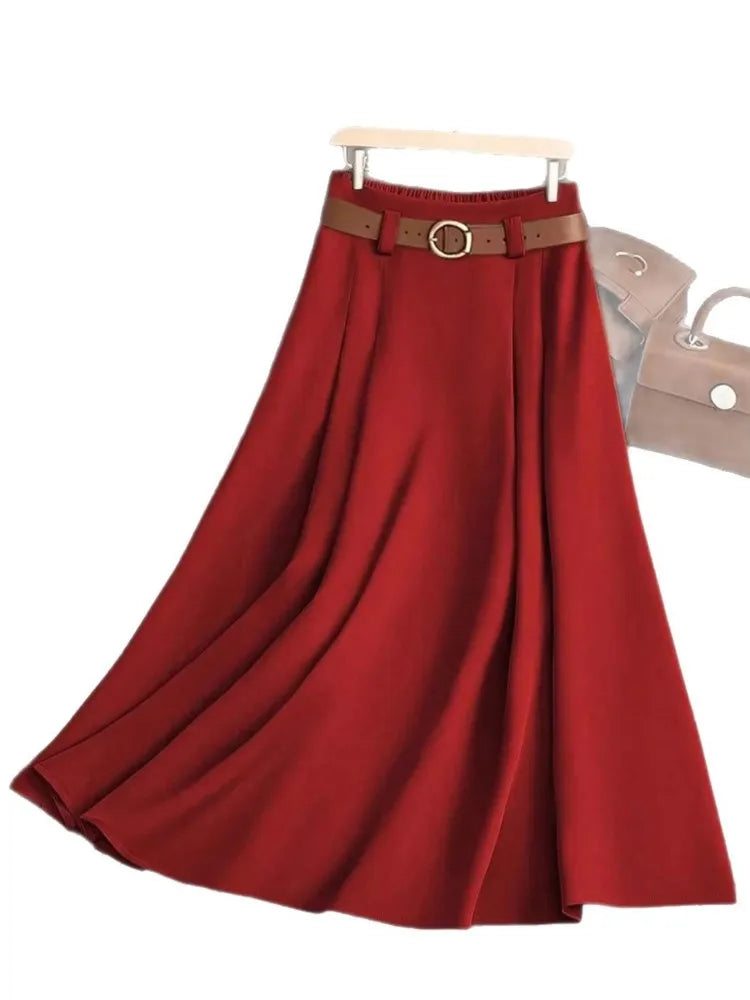 New Elegant Fashion Skirts For Women 2026 Spring Autumn Patchwork Pleated A-Line Mid-length Skirts Commuting Office Lady Skirt