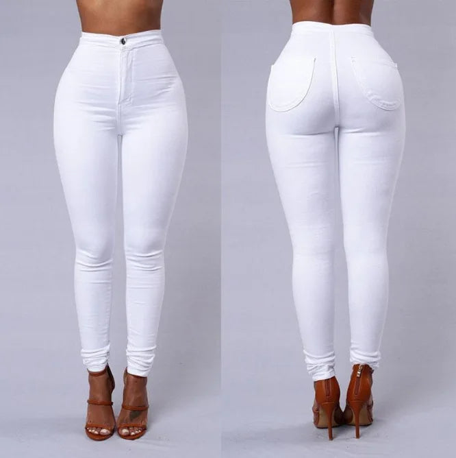 Spring Autumn New Solid Skinny Small Leg Pants Woman White High Waist Render Jeans Sexy Long Pants Femme Casual Pencil Pants
