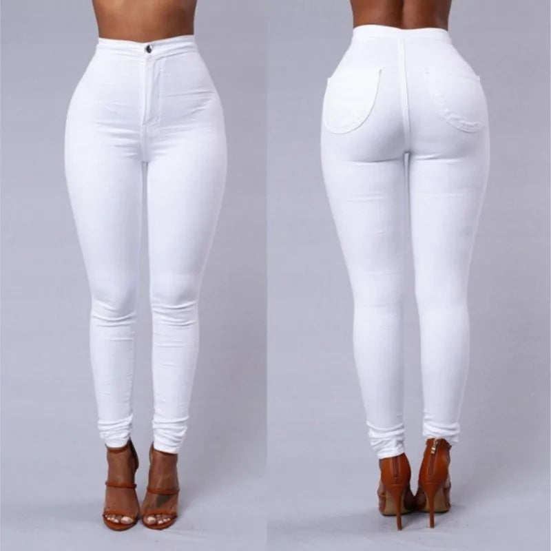 Spring Autumn New Solid Skinny Small Leg Pants Woman White High Waist Render Jeans Sexy Long Pants Femme Casual Pencil Pants