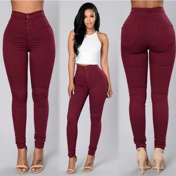 Spring Autumn New Solid Skinny Small Leg Pants Woman White High Waist Render Jeans Sexy Long Pants Femme Casual Pencil Pants