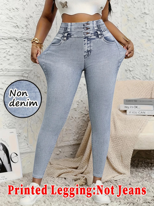 1058printed-legging-not-denim-fabricWomen's Four-Season Denim Printed Leggings Non-Denim Fabric Skinny Pants