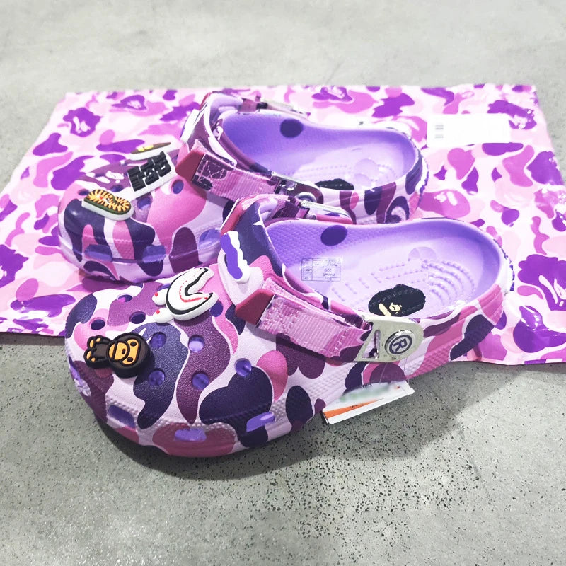 Camouflage-style Couple's Sandals Casual Ankle-Wrap Eva Flip Flops Shoes Outdoor Beach Holey Shoes Cartoon Slippers Men Sandals